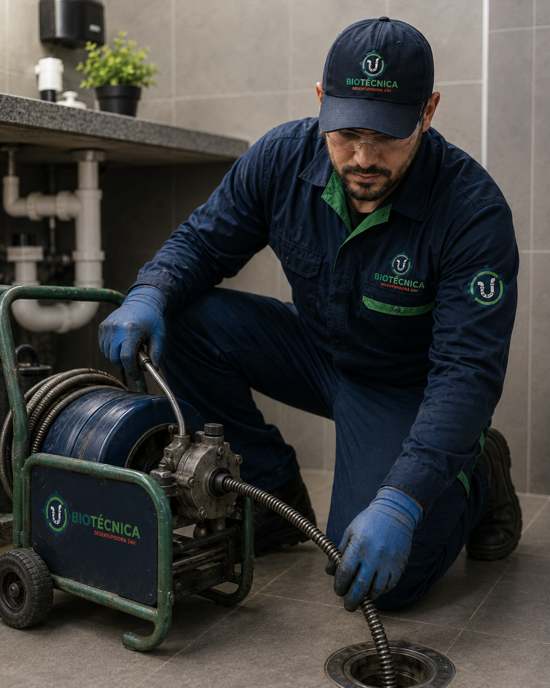 Equipe Biotécnica Desentupidora uniformizada